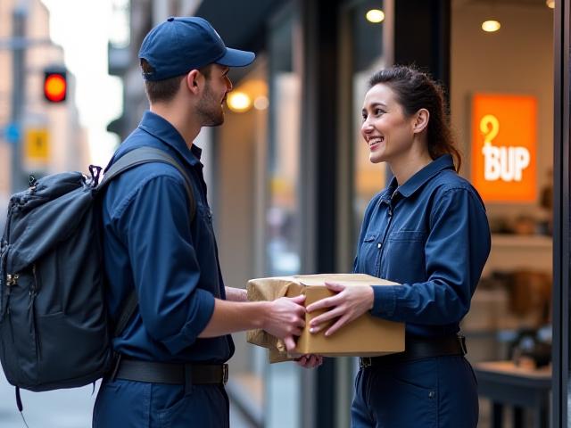 Reliable driver delivering a package to a happy customer in New York City