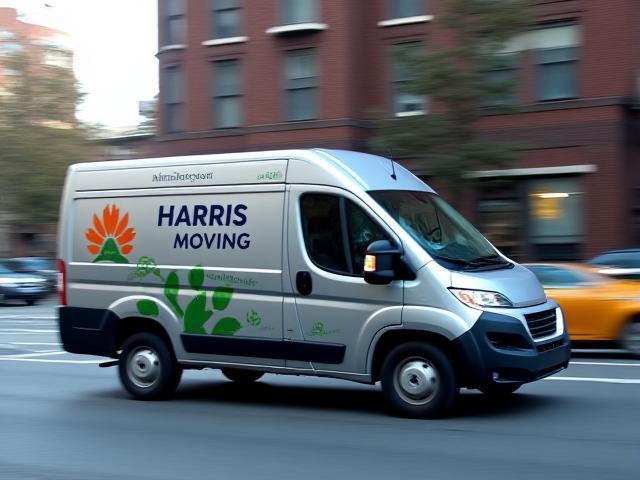 Electric delivery van navigating a busy New York street with zero emissions
