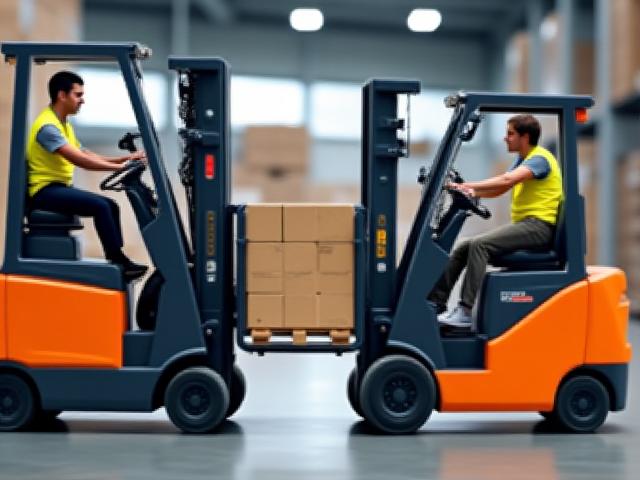 Forklift moving palletized freight safely
